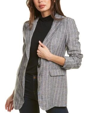 Court & Rowe Heather Gray One Button Pinstripe Blazer Linen Blend